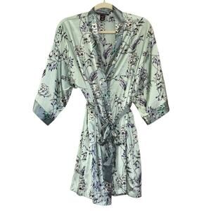 Victoria’s Secret Satin Blue Floral Kimono Robe Women’s Sz XS Intimates Pajamas